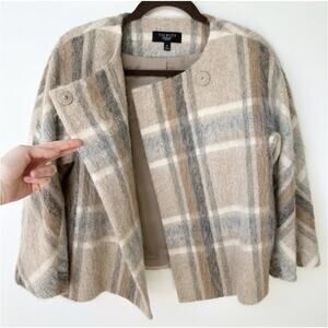 Talbots Plaid Wool Alpaca Mohair Blend Jacket Coat Beige Gray Size Medium